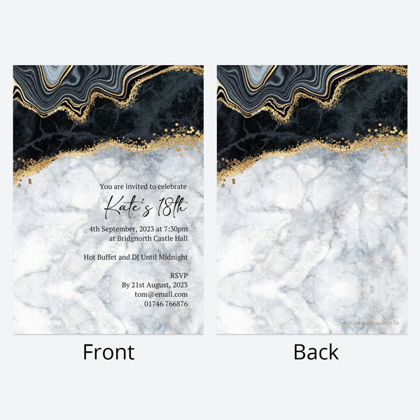 18th Birthday Invitations - Black agate - Pack of 10