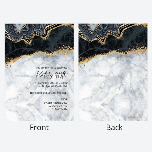 40th Birthday Invitations - Black agate - Pack of 10