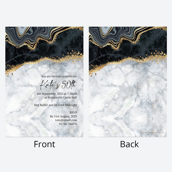 50th Birthday Invitations - Black agate - Pack of 10