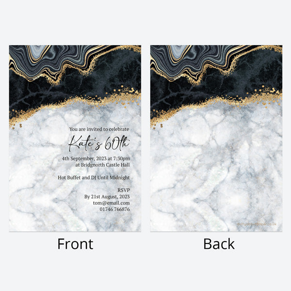 60th Birthday Invitations - Black agate - Pack of 10