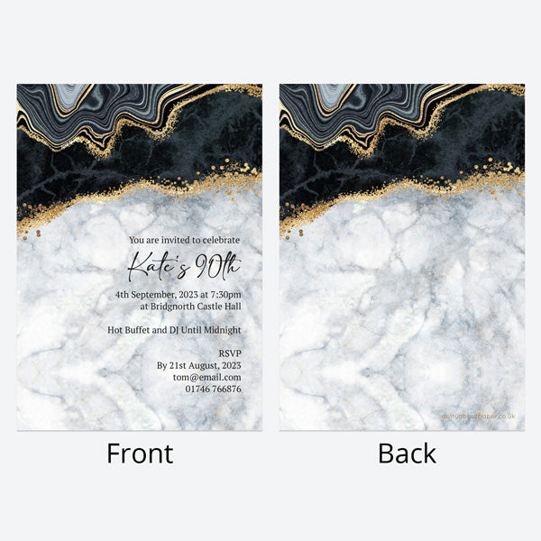 90th Birthday Invitations - Black agate - Pack of 10