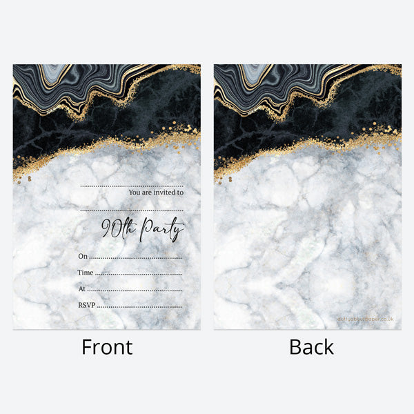 90th Birthday Invitations - Black agate - Pack of 10