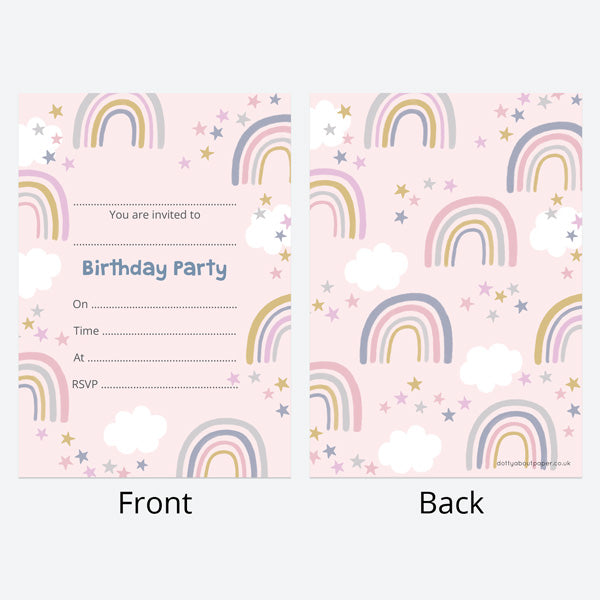 Kids Birthday Invitations - Boho Rainbow - Pack of 10