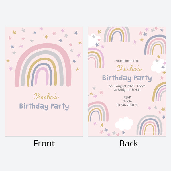 Kids Birthday Invitations - Boho Rainbow - Pack of 10