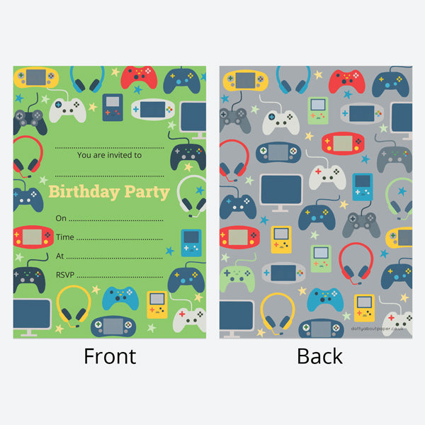 Kids Birthday Invitations - Gaming - Pack of 10