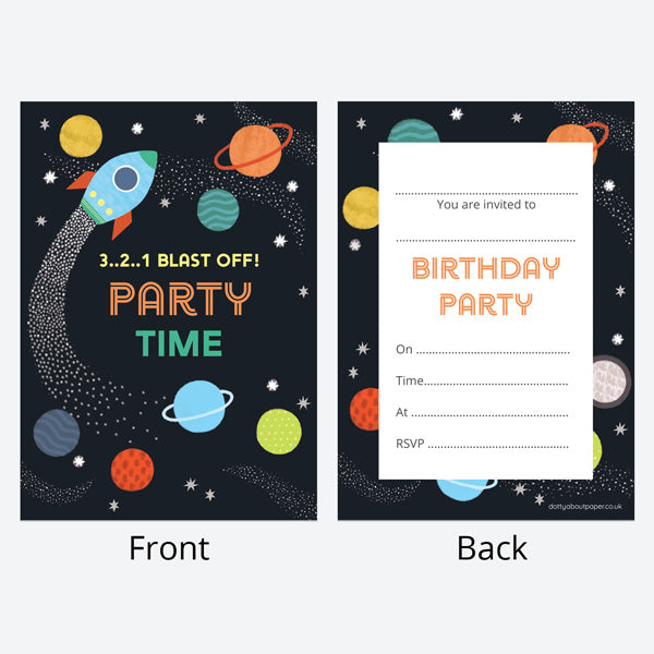 Kids Birthday Invitations - Outer Space - Pack of 10