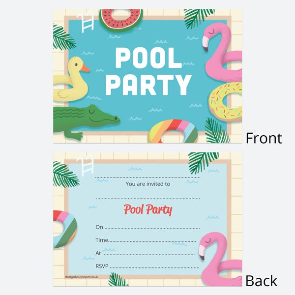 Kids Birthday Invitations - Pool Party Inflatables - Pack of 10