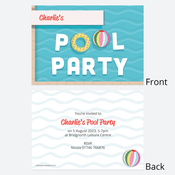 Kids Birthday Invitations - Pool Party Waves - Pack of 10