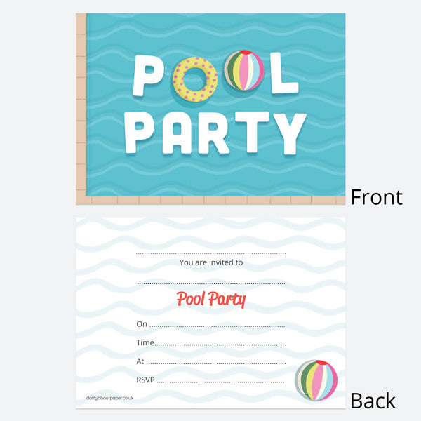 Kids Birthday Invitations - Pool Party Waves - Pack of 10