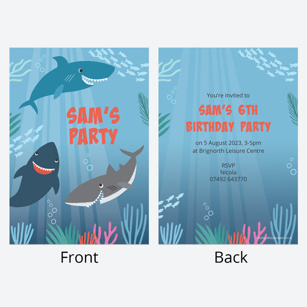 Kids Birthday Invitations - Shark - Pack of 10