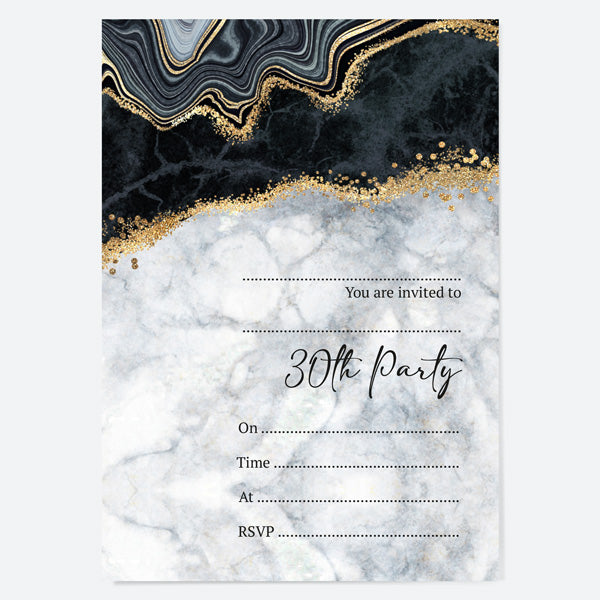 30th Birthday Invitations - Black agate - Pack of 10