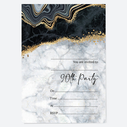 90th Birthday Invitations - Black agate - Pack of 10