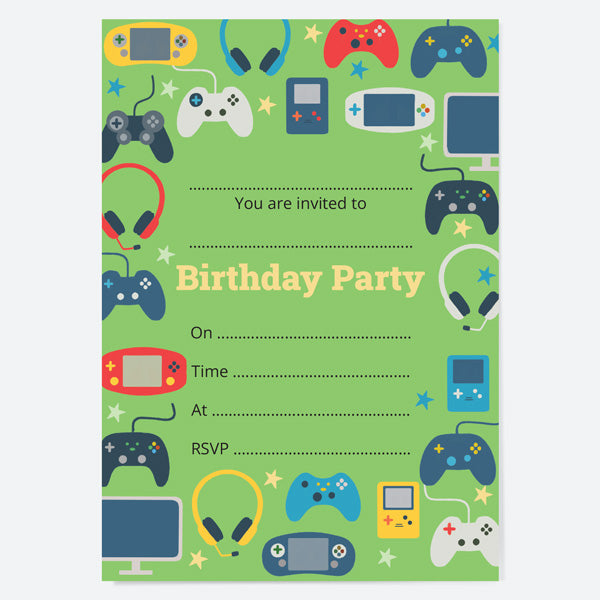 Kids Birthday Invitations - Gaming - Pack of 10