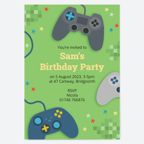 Kids Birthday Invitations - Gaming - Pack of 10