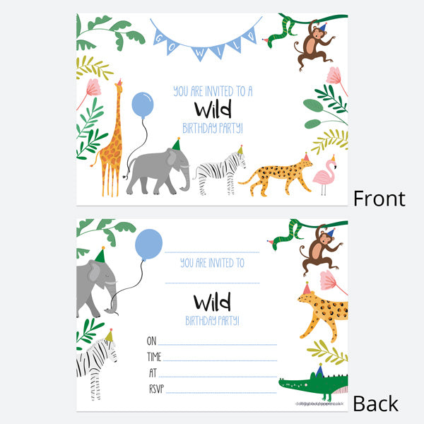 Kids Birthday Invitations - Go Wild Party - Pack of 10