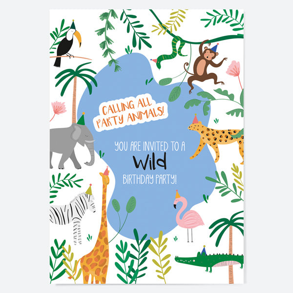 Kids Birthday Invitations - Go Wild Safari - Pack of 10