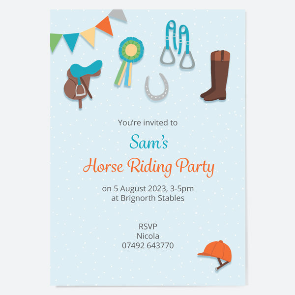 Kids Birthday Invitations - Horse Riding Equestrian - Pack of 10