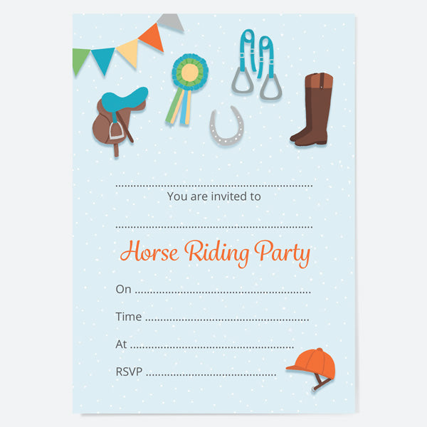 Kids Birthday Invitations - Horse Riding Equestrian - Pack of 10