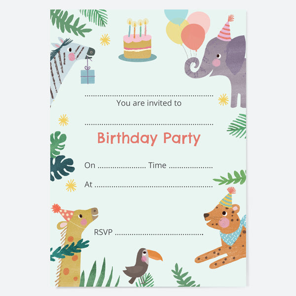 category header image Kids Birthday Invitations - Jungle Animals - Pack of 10