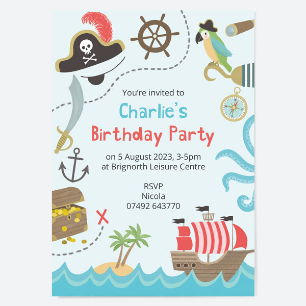 Kids Birthday Invitations - Pirate - Pack of 10