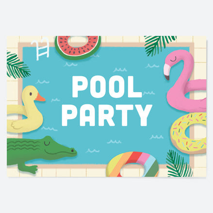 Kids Birthday Invitations - Pool Party Inflatables - Pack of 10