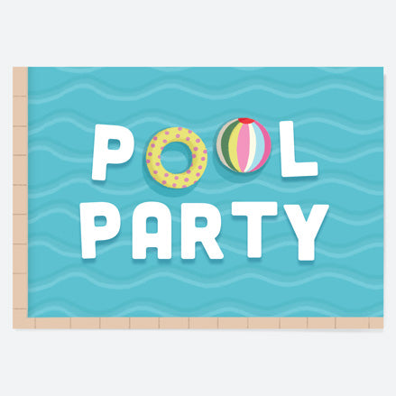 Kids Birthday Invitations - Pool Party Waves - Pack of 10