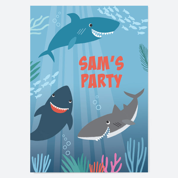 Kids Birthday Invitations - Shark - Pack of 10