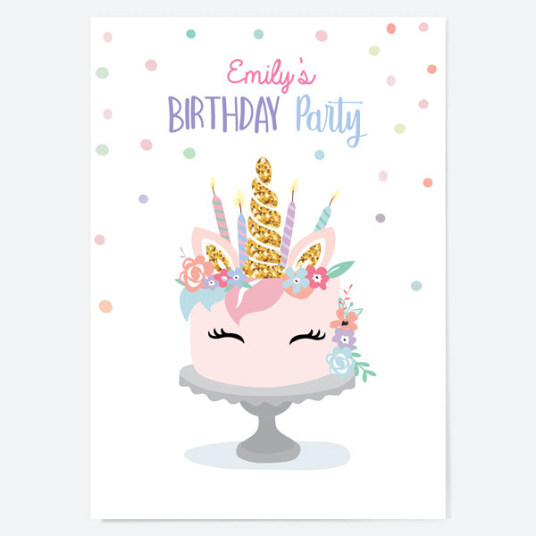 Kids Birthday Invitations - Unicorn Cake - Pack of 10