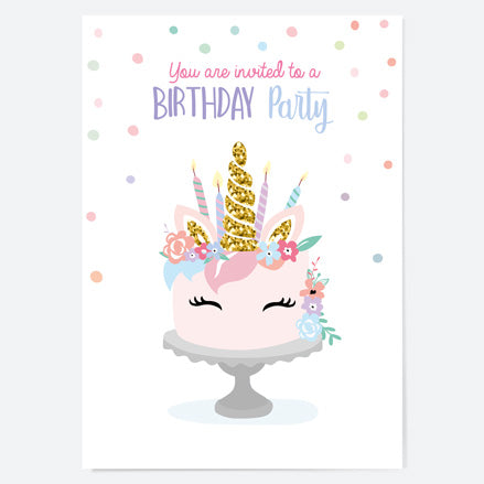 Kids Birthday Invitations - Unicorn Cake - Pack of 10