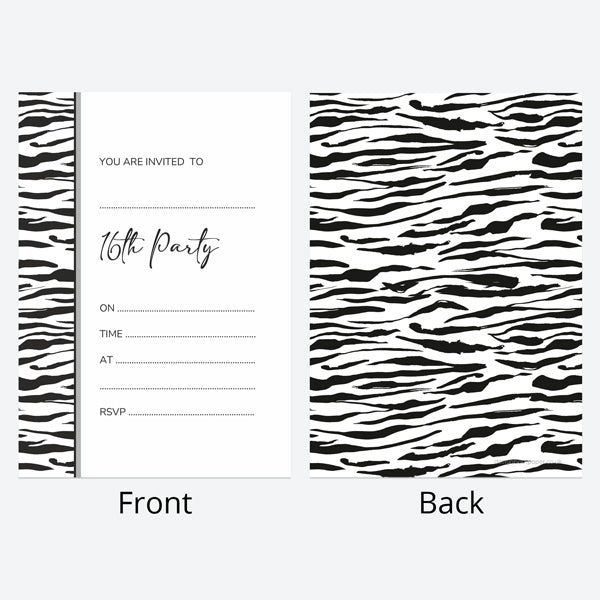 16th Birthday Invitations - Zebra Print Border - Pack of 10