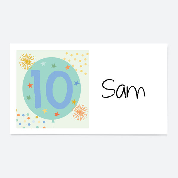 Boys Party Balloons Age 10 - Party Sticker - Pack of 10