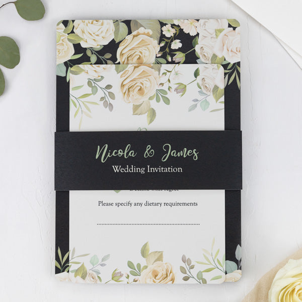 Black & Cream Roses - Boutique Wedding Invitation