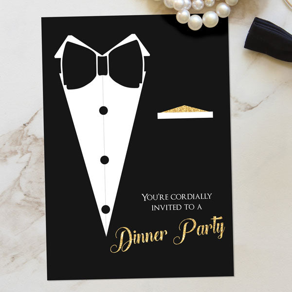 Black Tie Dinner Party - Invitations - Pack of 10