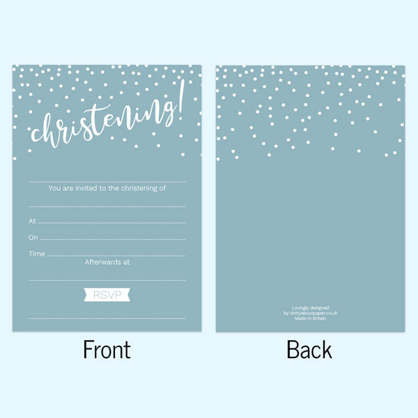 Christening Invitations - Blue Dots Typography - Pack of 10