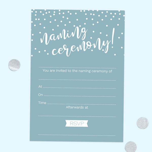 Naming Ceremony Invitations - Blue Dots Typography - Pack of 10