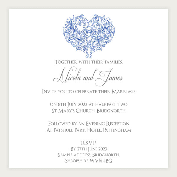 Je t'aime - Pocketfold Wedding Invitation & RSVP - Royal Blue