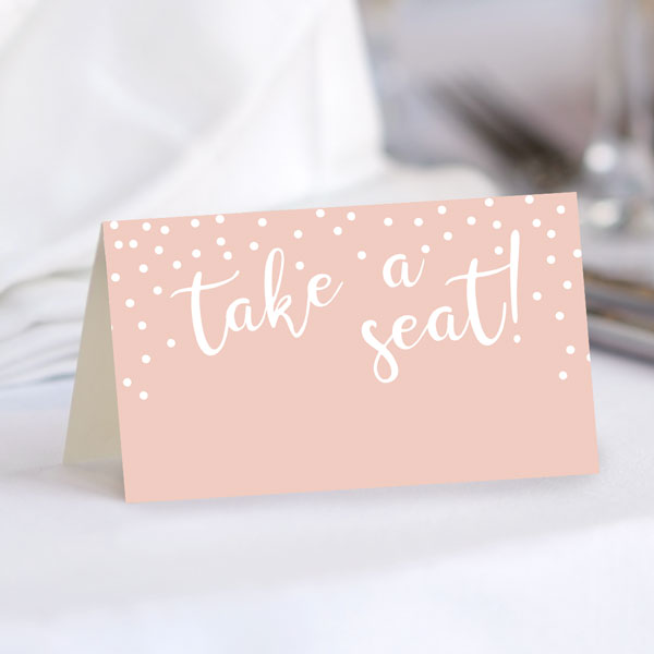 Blush Confetti Typography - Ready to Write Wedding Place Cards