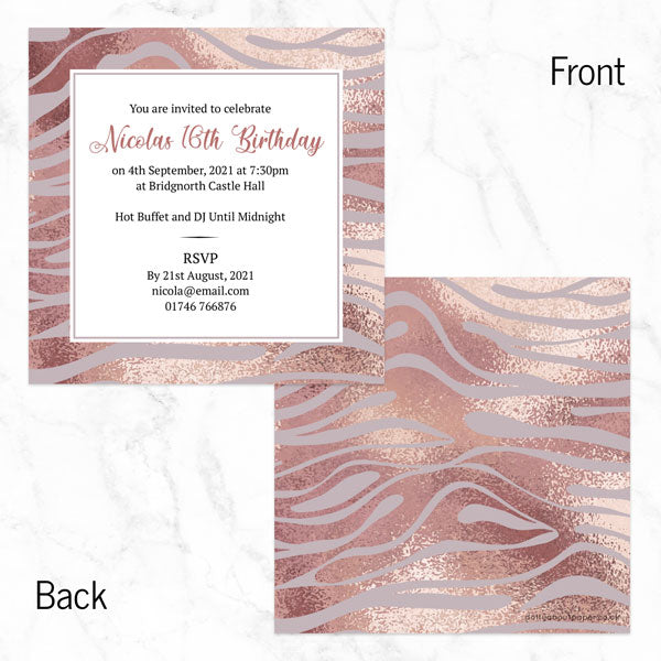 Teen Birthday Invitations - Blush Tiger Print - Pack of 10