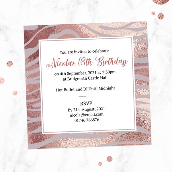 Teen Birthday Invitations - Blush Tiger Print - Pack of 10