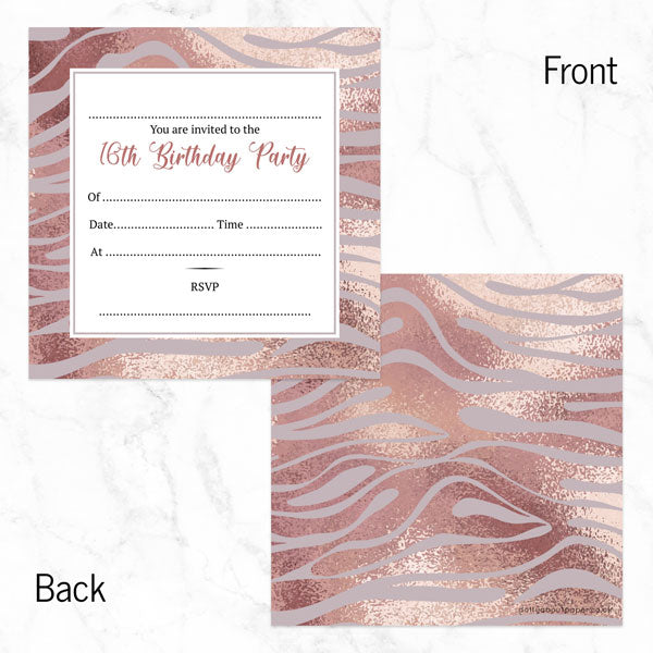 Teen Birthday Invitations - Blush Tiger Print - Pack of 10