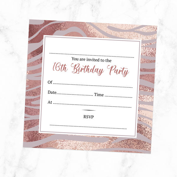 Teen Birthday Invitations - Blush Tiger Print - Pack of 10