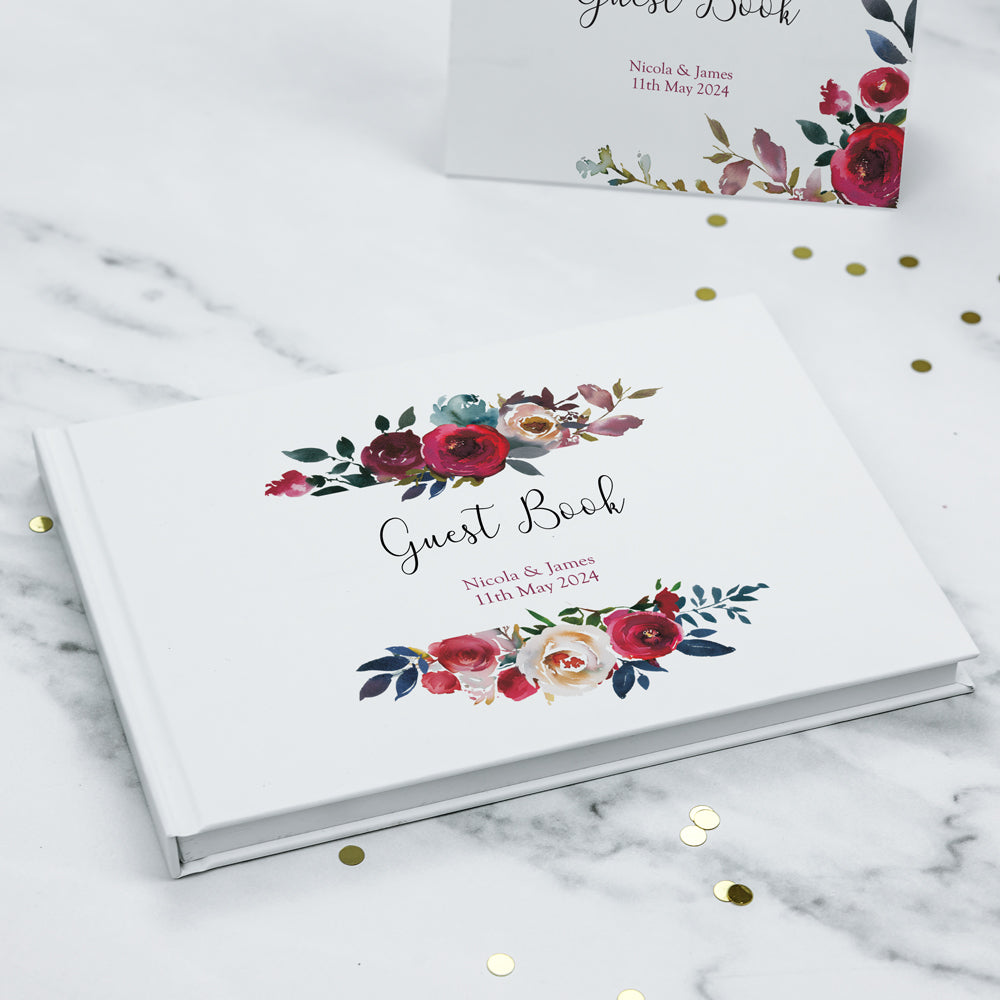Boho Burgundy Flowers - Wedding Guest Book
