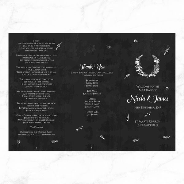 Boho Chalkboard Flowers - Order of Service Concertina