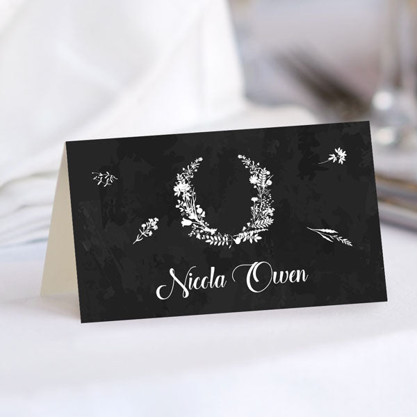 Boho Chalkboard Flowers - Wedding Place Cards