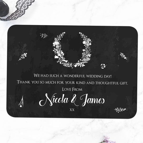 Boho Chalkboard Flowers - Wedding Thank You Cards