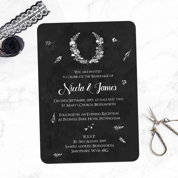 Boho Chalkboard Flowers - Wedding Invitations