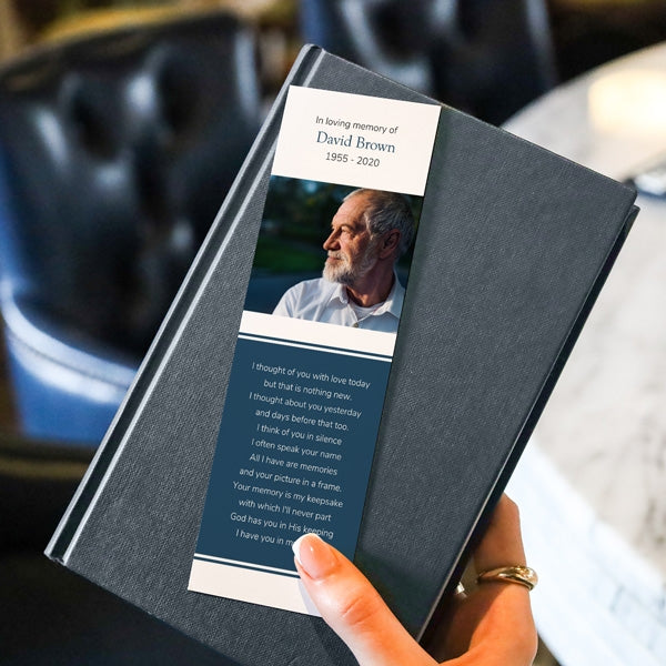Funeral Bookmark - Blue Photograph Memories