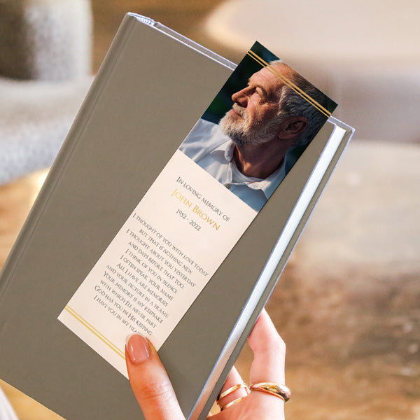Foil Funeral Bookmark - Classic Gold Frame