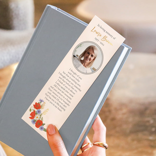 Foil Funeral Bookmark - Poppies & Daisies