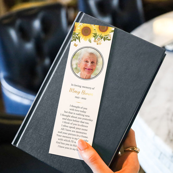 Foil Funeral Bookmark - Sunflowers